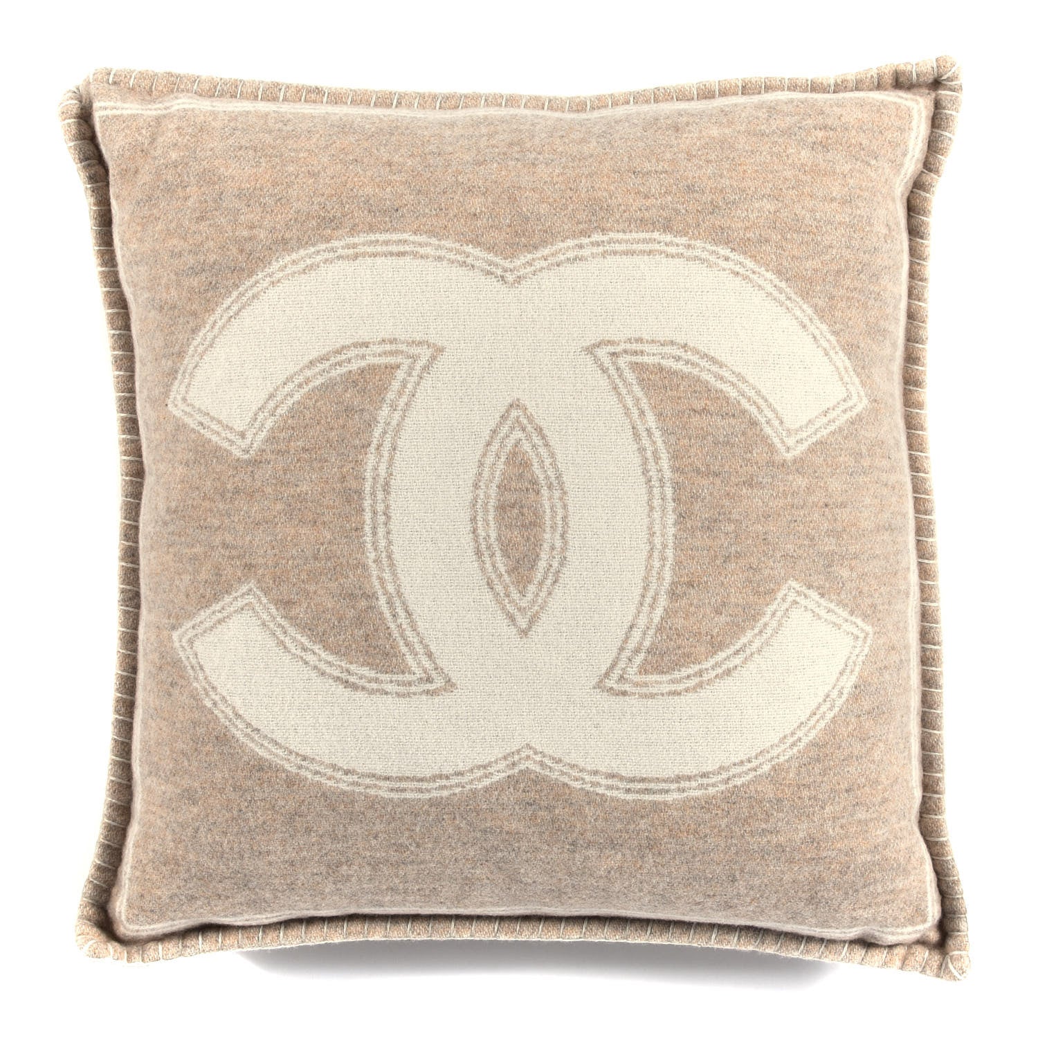 Chanel Merino Wool Cashmere CC Pillow Beige Off White 1 of 3