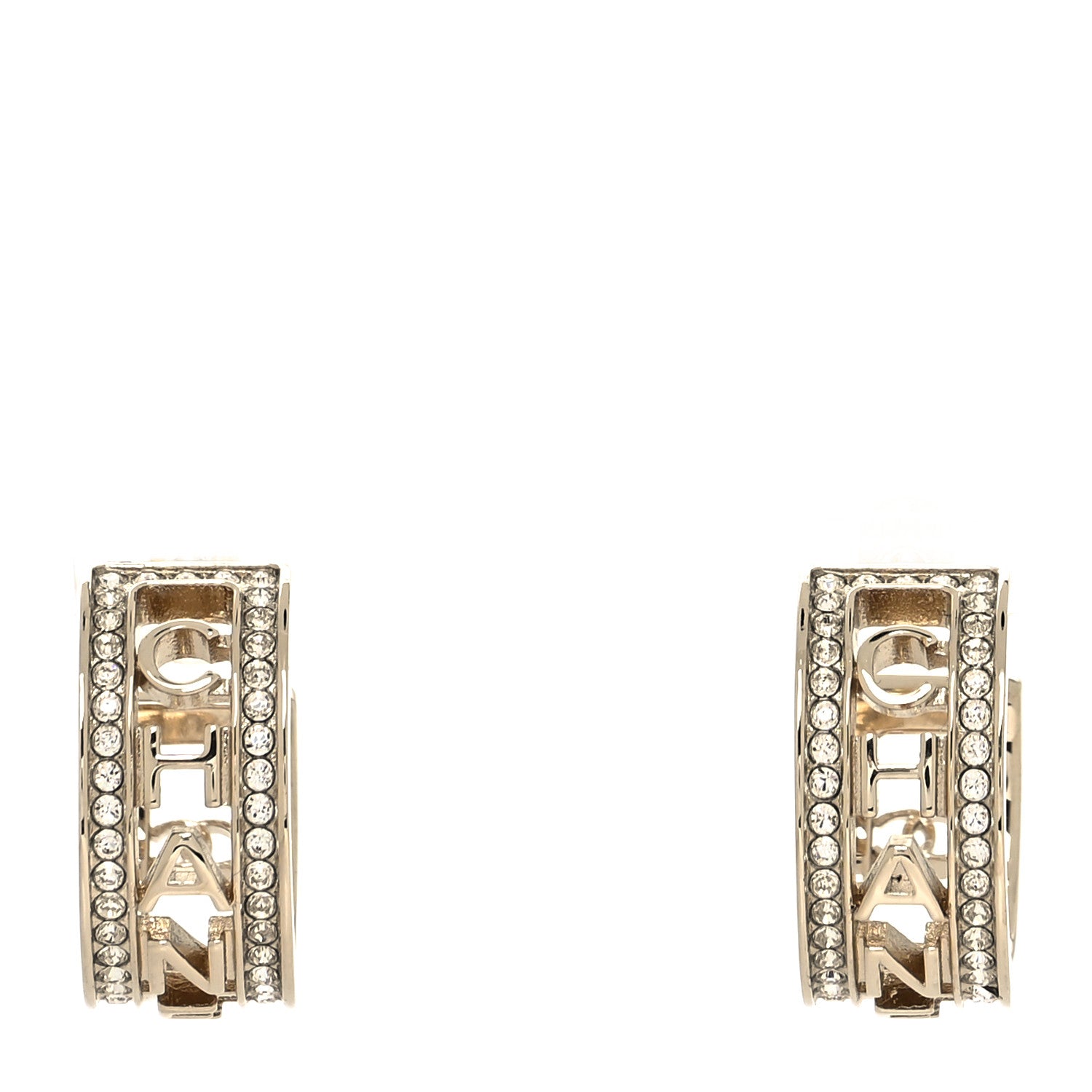 Chanel Metal Crystal Bow-tiful CC Hoop Earrings Gold 1 of 4