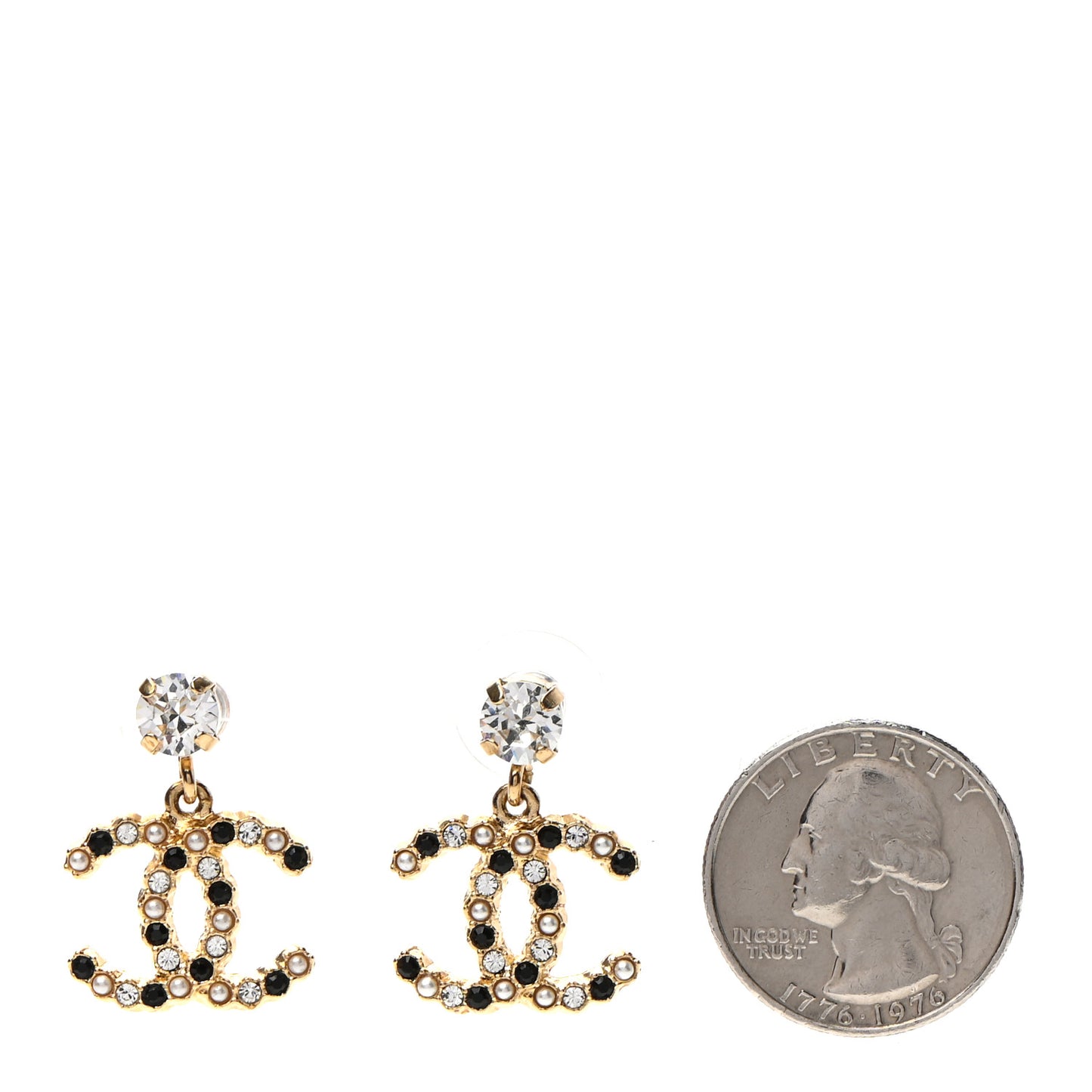 Resin Crystal Pearl CC Drop Earrings Gold Black
