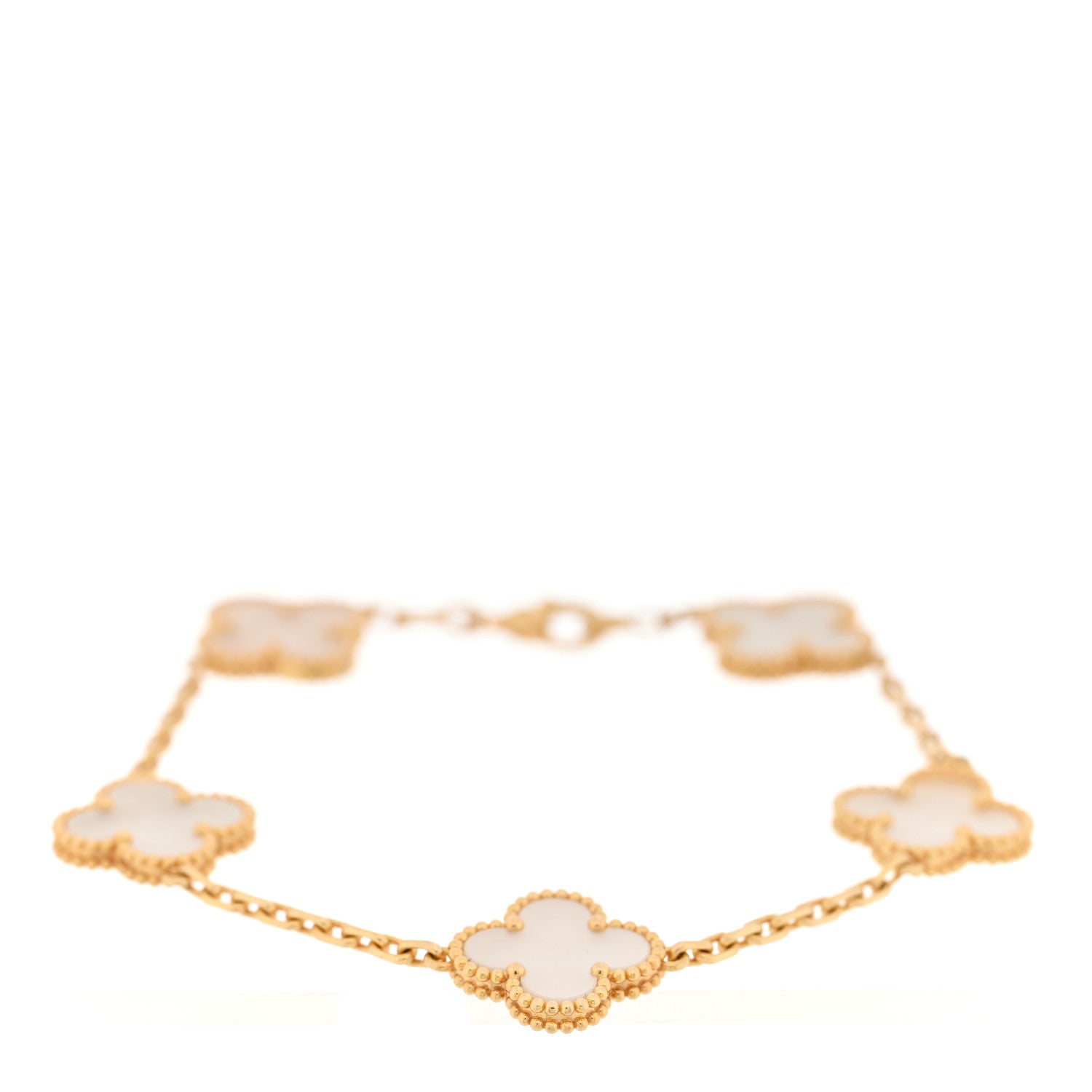 Van Cleef & Arpels 18K Yellow Gold Mother of Pearl 5 Motifs Vintage Alhambra Bracelet 1 of 4