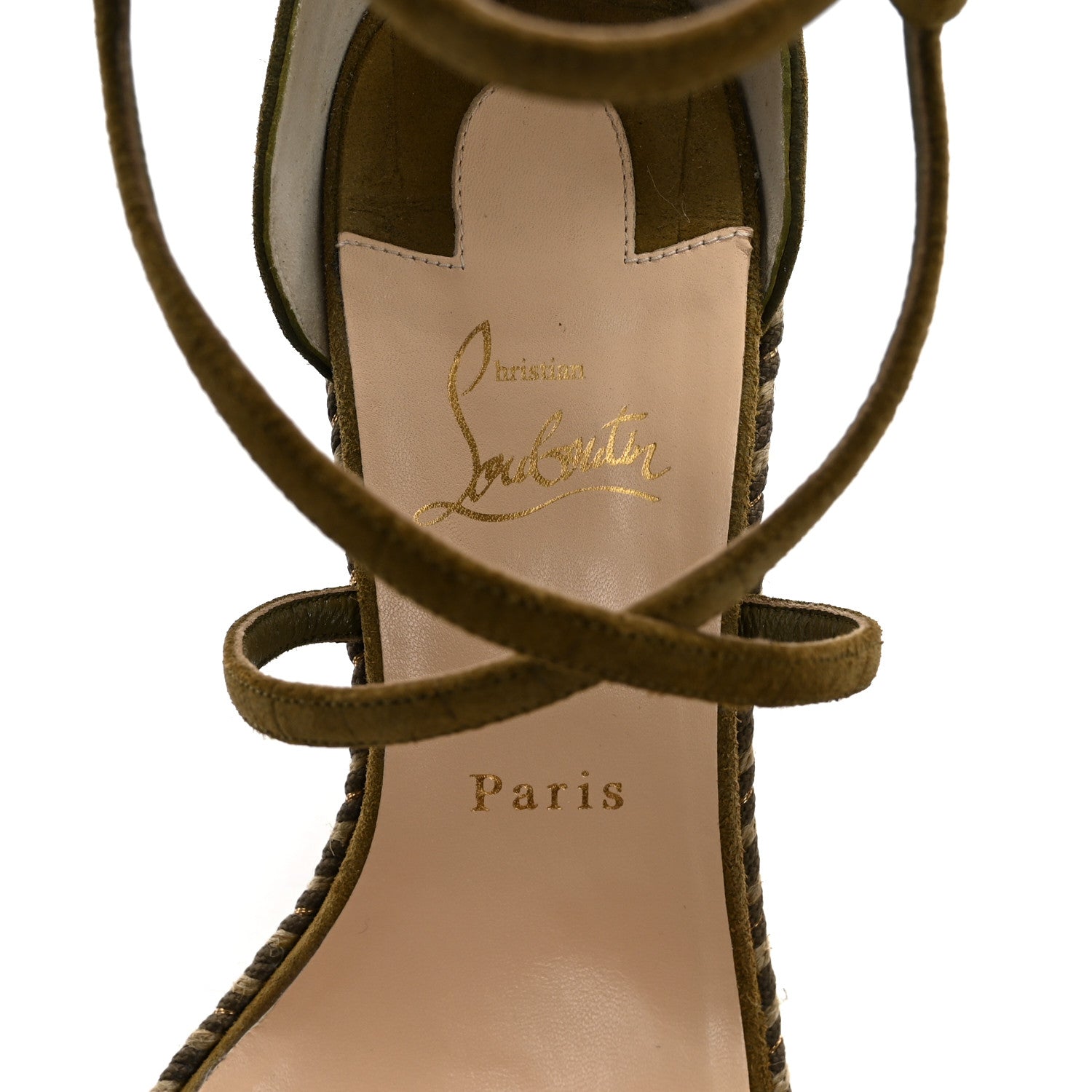 Christian Louboutin Tresse Veau Velours Bodrum 110 Wedge Sandals 41 Green Tea 7 of 12