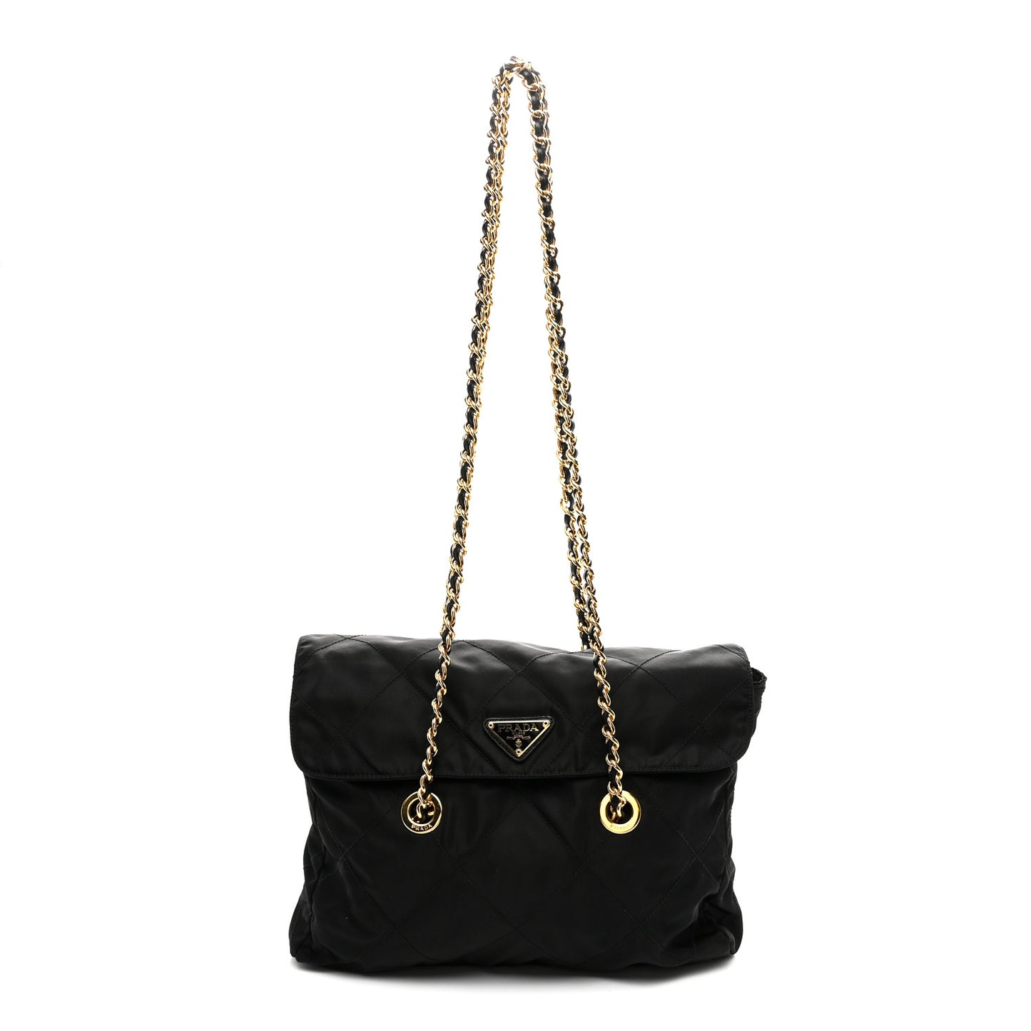 Nylon Tessuto Impuntu Quilted Flap Shoulder Bag Black