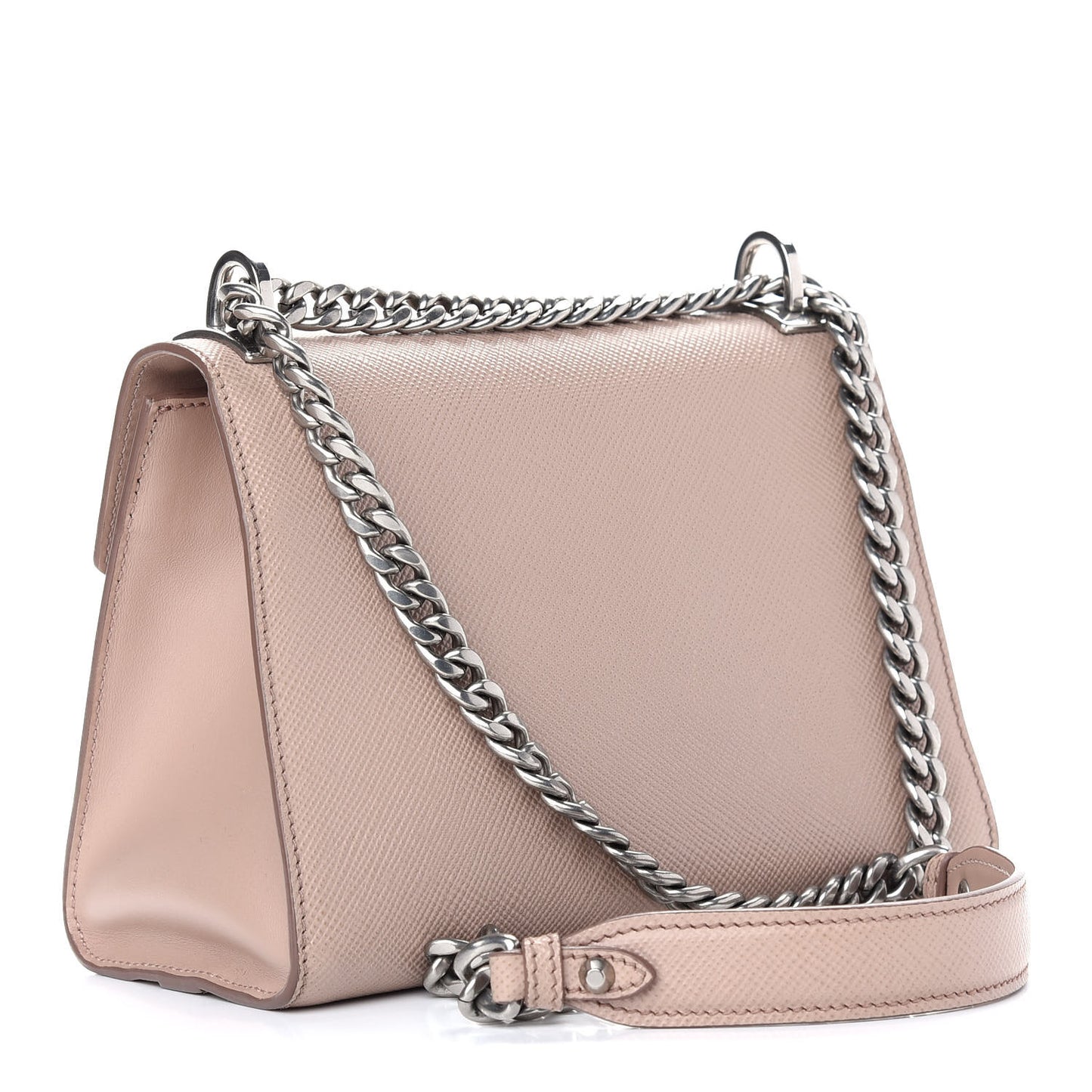 Saffiano Cuir Calfskin Monochrome Envelope Flap Chain Shoulder Bag Cipria