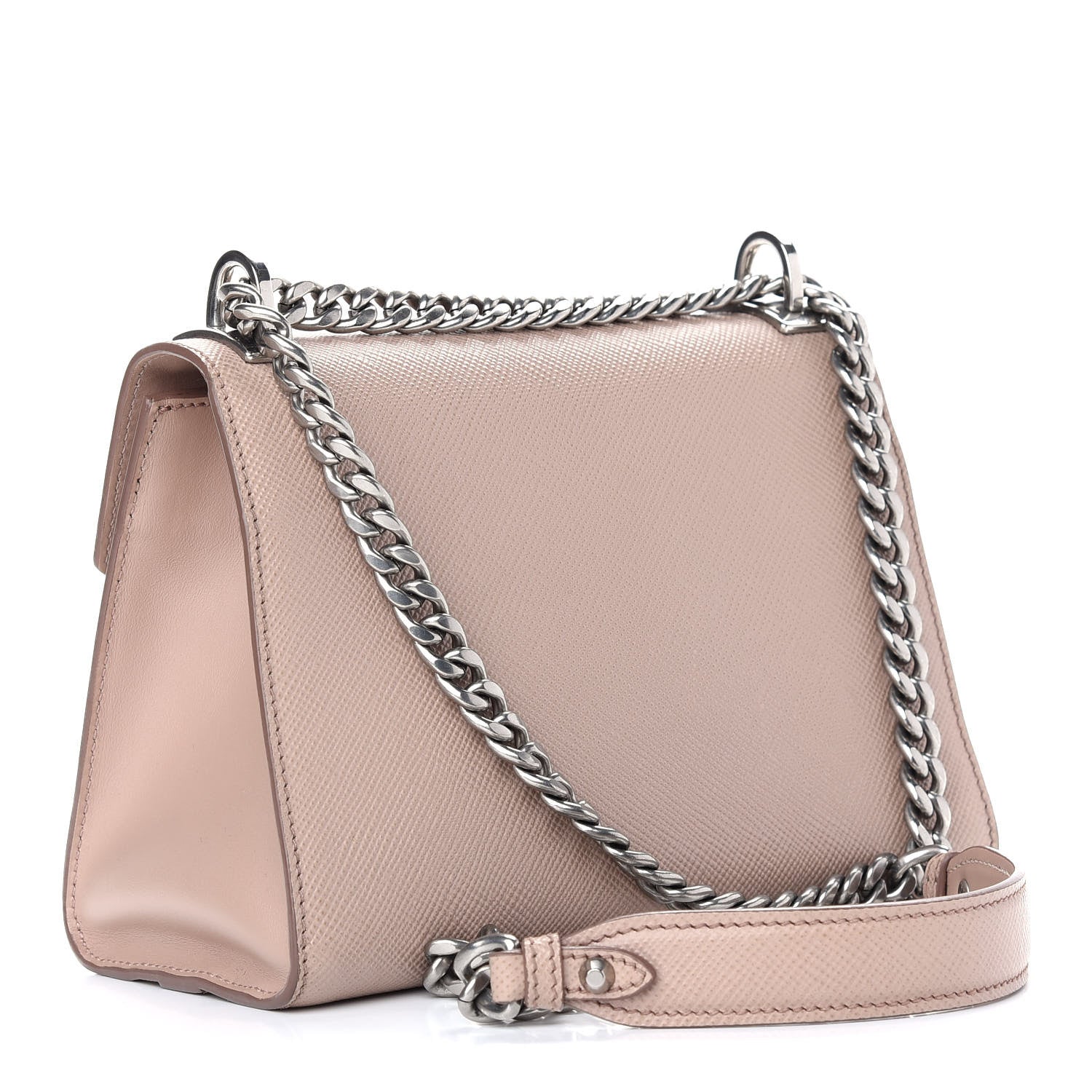 Prada Saffiano Cuir Calfskin Monochrome Envelope Flap Chain Shoulder Bag Cipria 3 of 13
