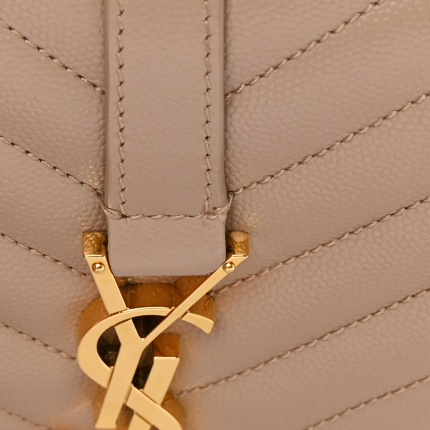 Saint Laurent Grain De Poudre Textured Mixed Matelasse Medium Triquilt Monogram Satchel Dark Beige 13 of 14