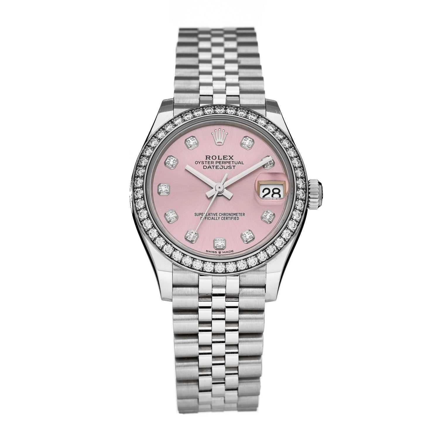 Rolex Stainless Steel 18K White Gold Diamond 31mm Oyster Perpetual DateJust Watch Pink 278384RBR 1 of 5