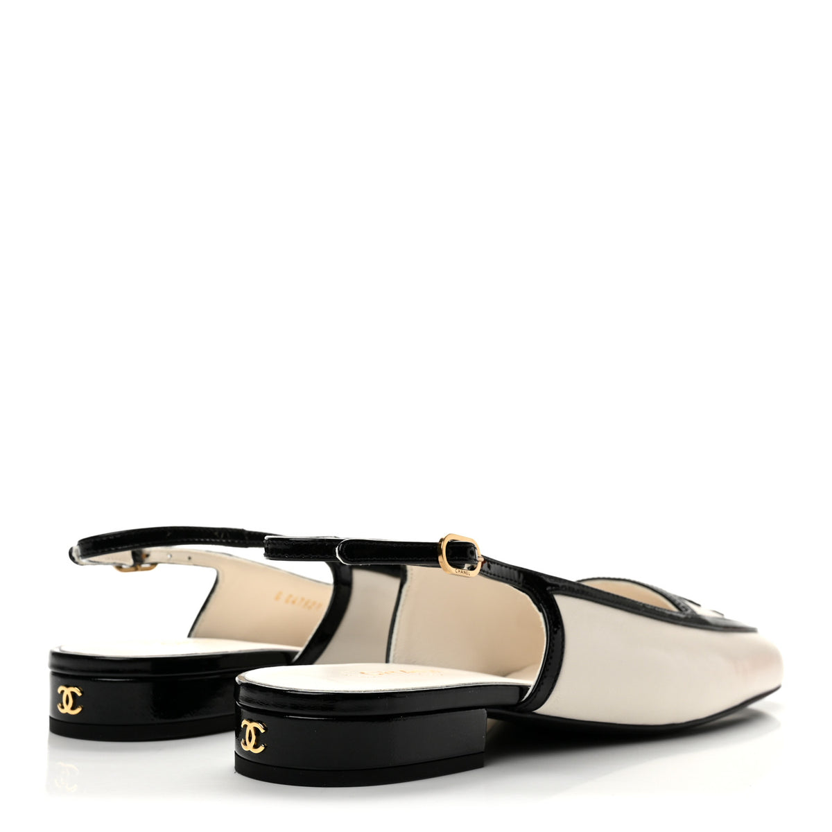 Lambskin Patent Calfskin CC Slingback Sandals 37 White Black
