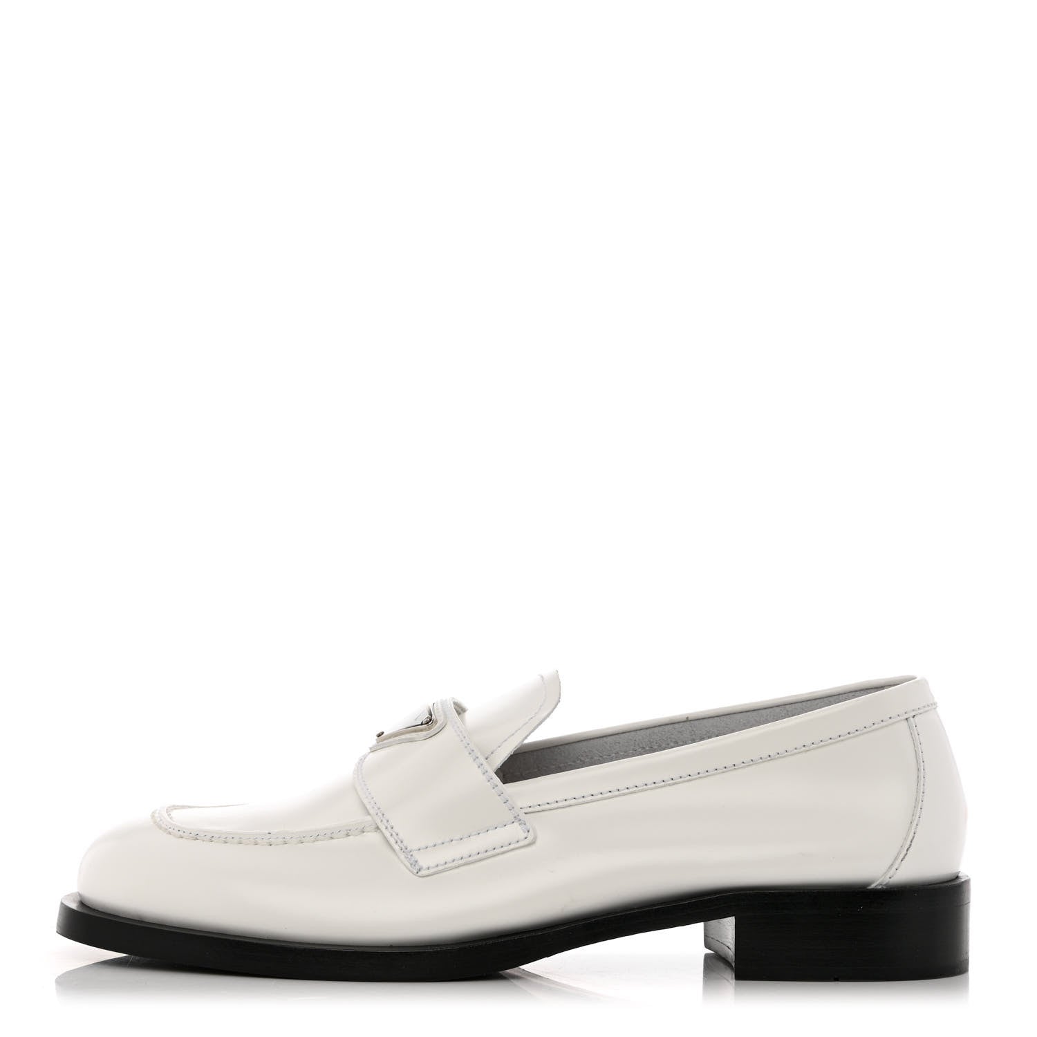 Prada Brushed Calfskin Metal Triangle Logo 20mm Loafers 40 White 1 of 9