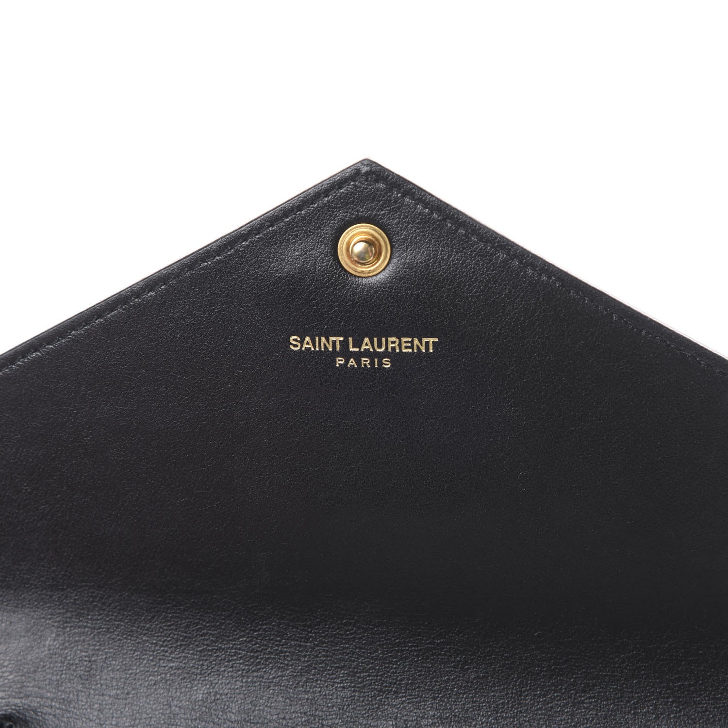 Saint Laurent Calfskin Crocodile Embossed Monogram Envelope Chain Wallet Black 5 of 13