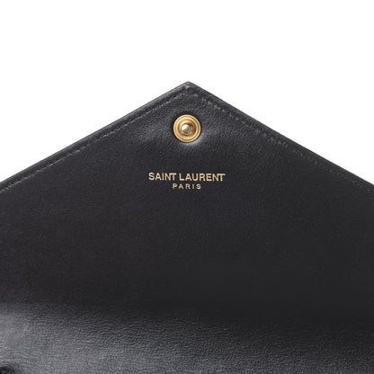 Saint Laurent Calfskin Crocodile Embossed Monogram Envelope Chain Wallet Black 5 of 13