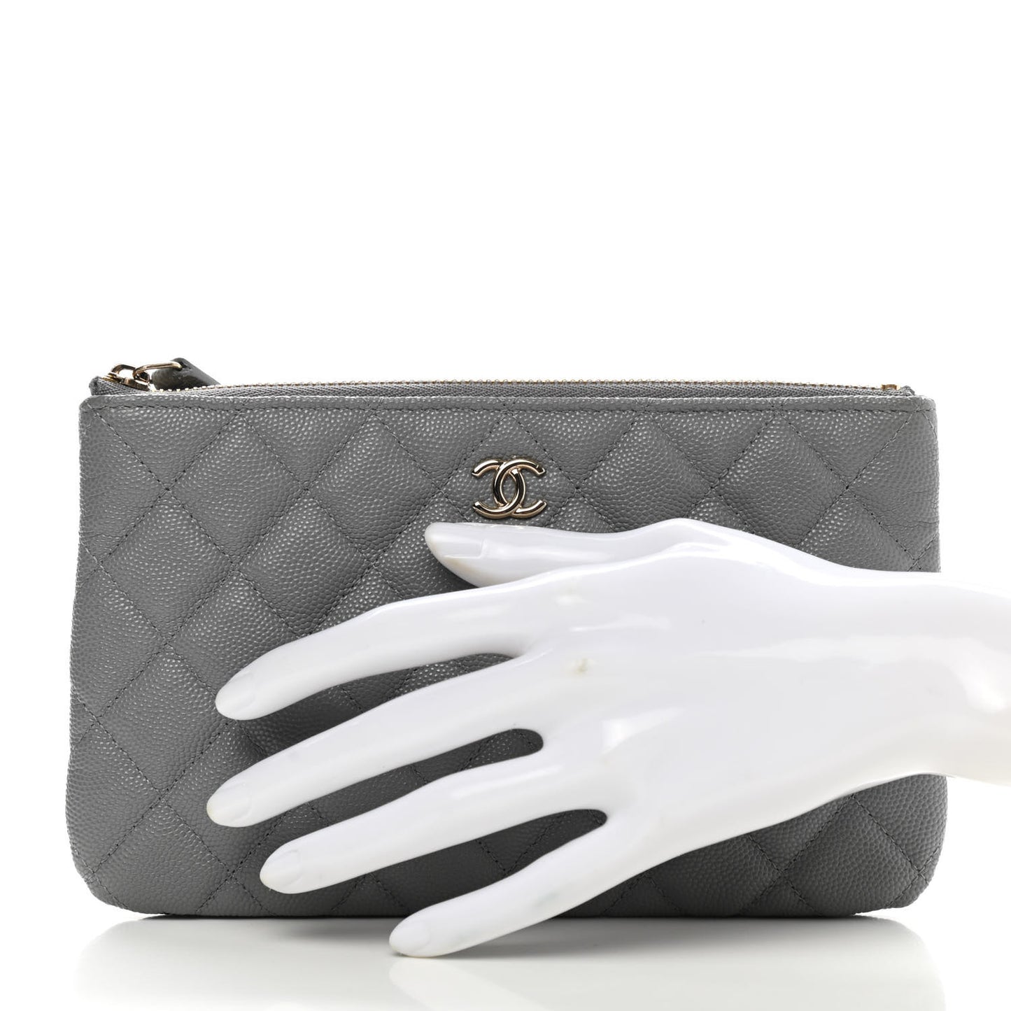 Caviar Quilted Cosmetic Case Grey