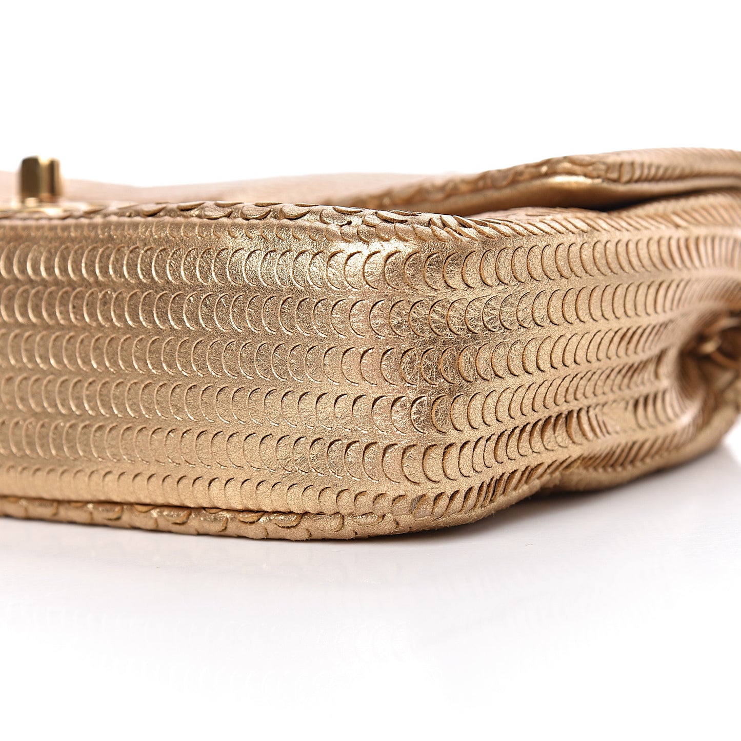 Metallic Lambskin Laser Cut Small Single Flap Gold