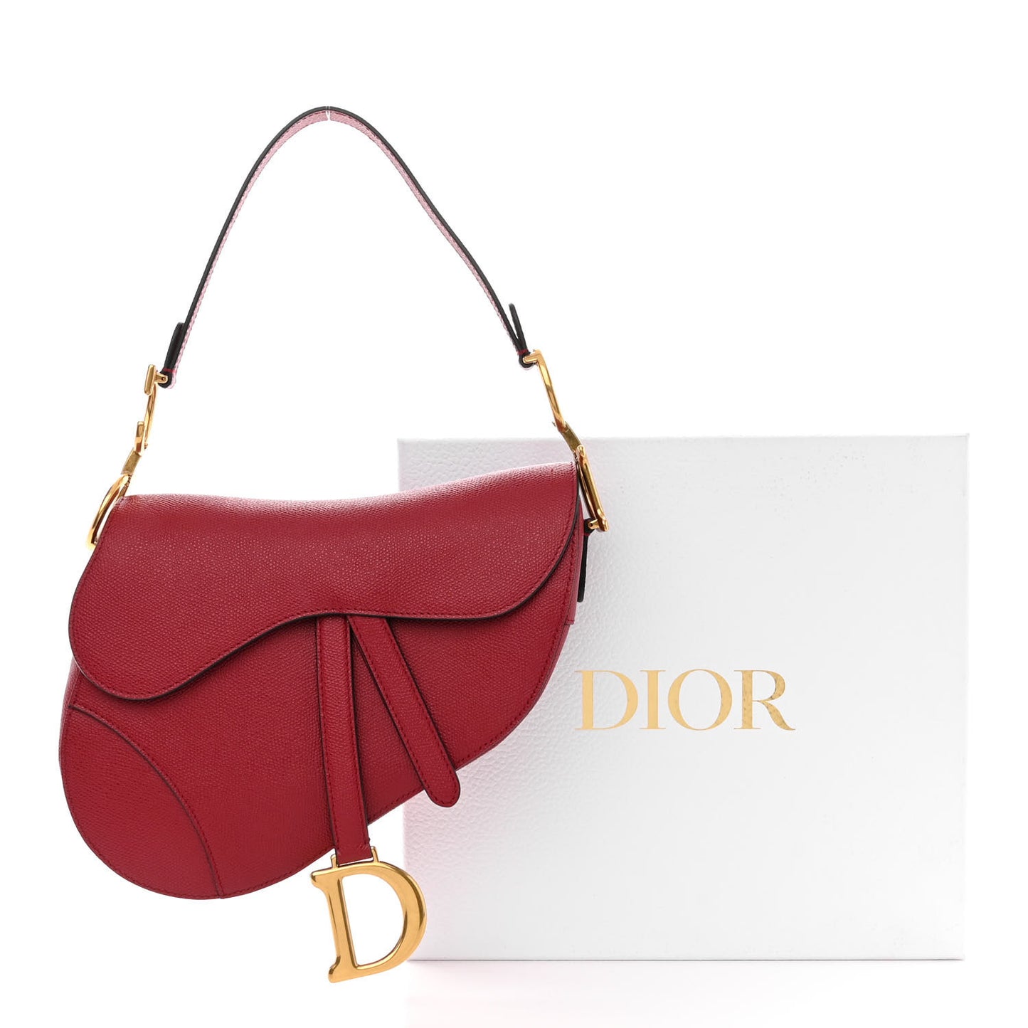 Grained Calfskin Saddle Bag Red