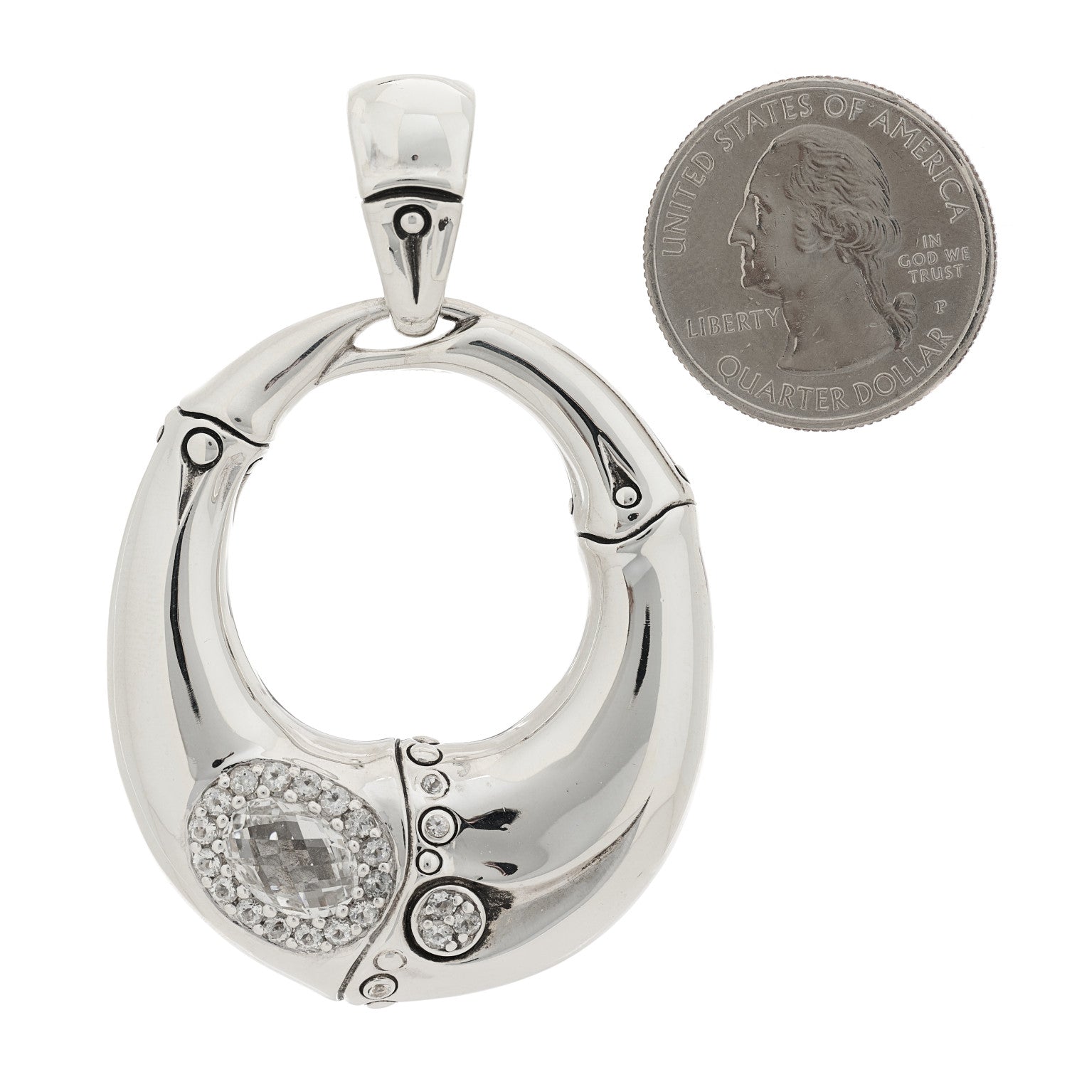 John Hardy Sterling Silver White Topaz Batu Bamboo Pendant 2 of 3