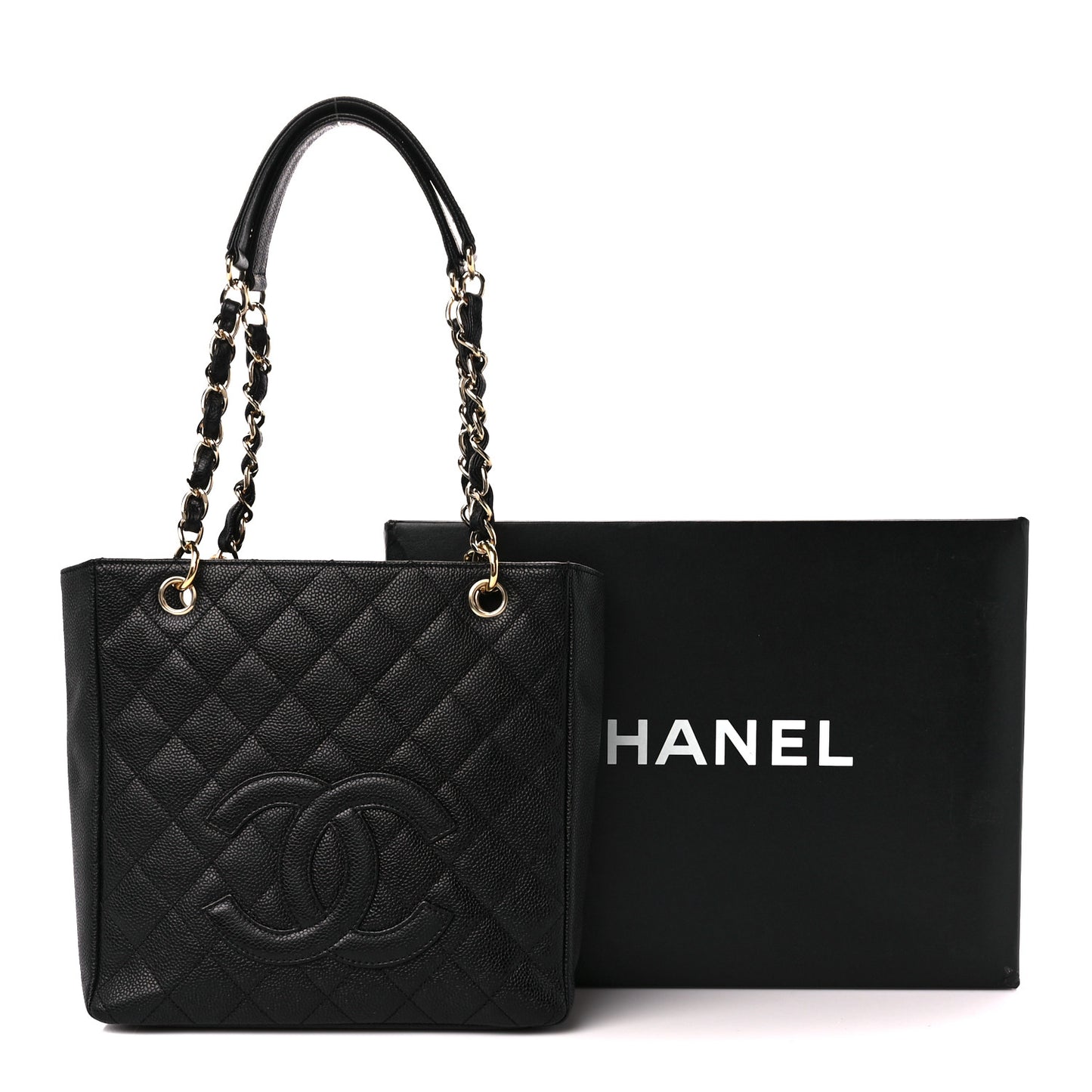 Caviar Quilted Petit Shopping Tote PST Black