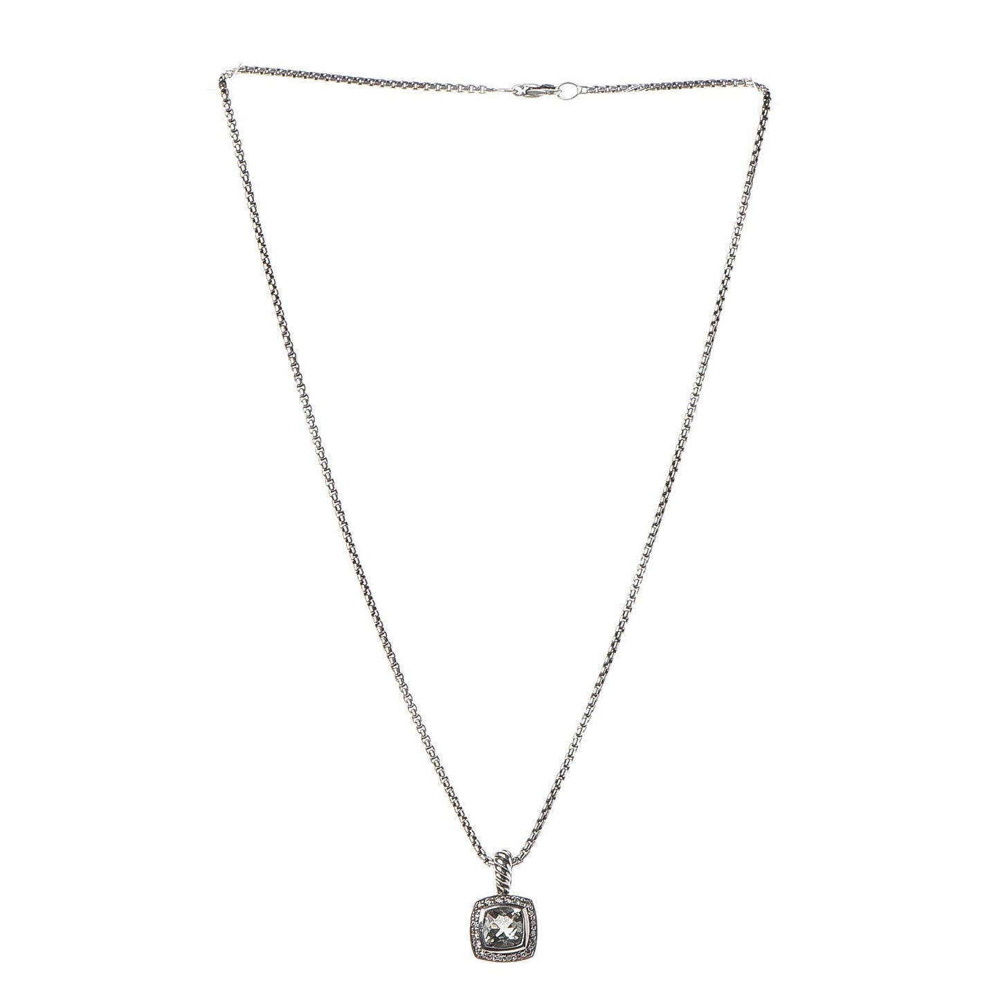 Sterling Silver Diamond Prasiolite 7mm Petite Albion Pendant Necklace