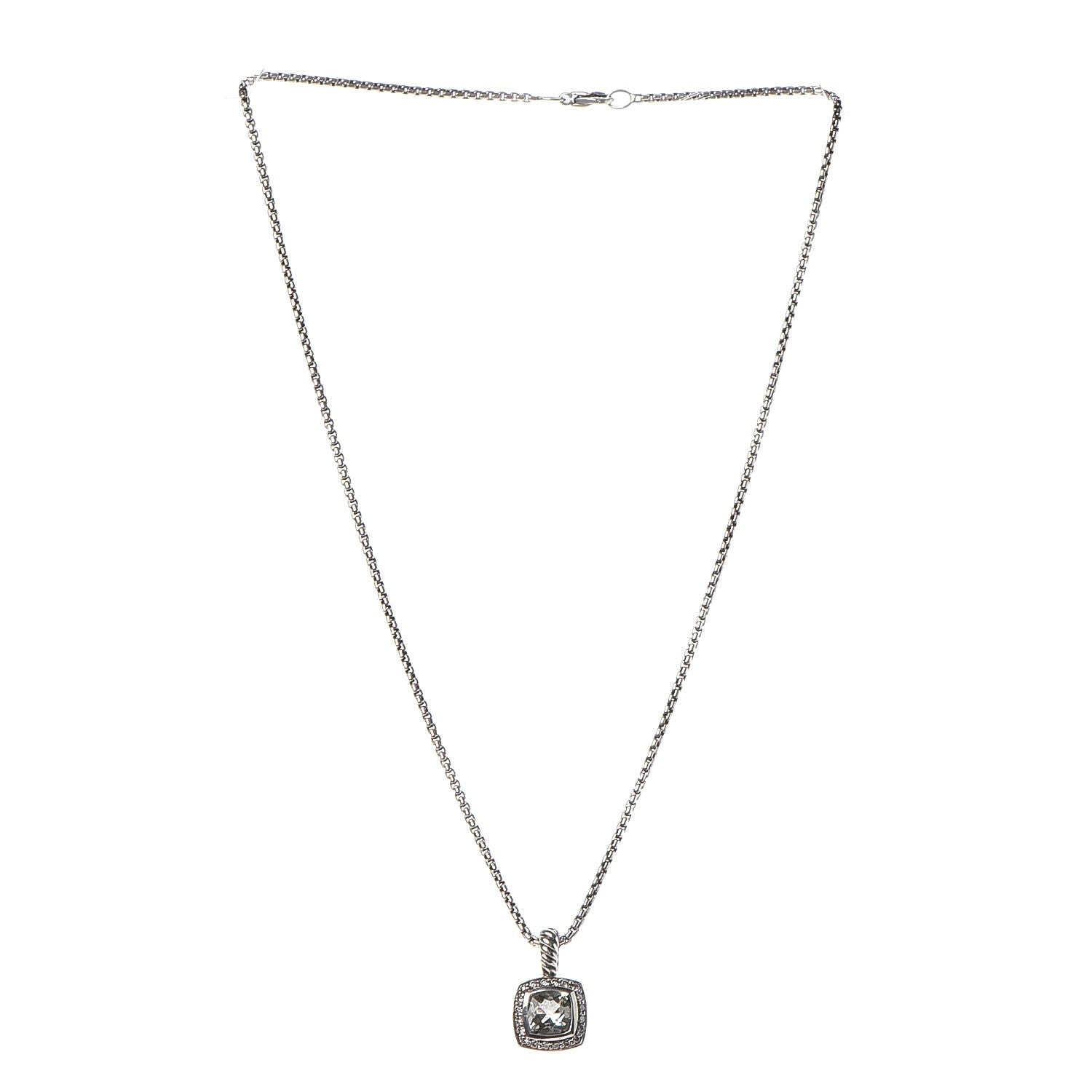 David Yurman Sterling Silver Diamond Prasiolite 7mm Petite Albion Pendant Necklace 3 of 6