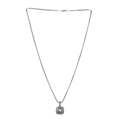 David Yurman Sterling Silver Diamond Prasiolite 7mm Petite Albion Pendant Necklace 3 of 6