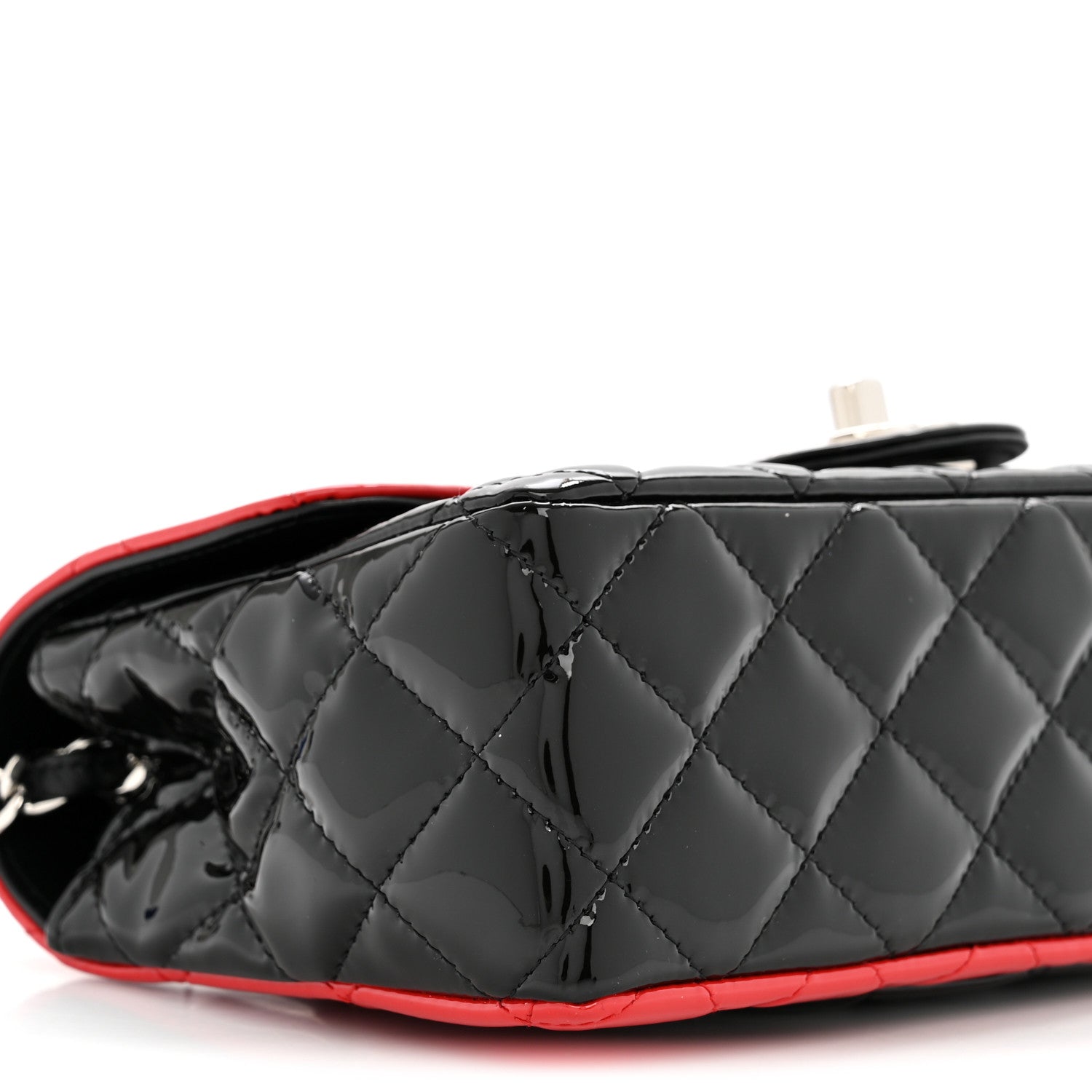 Chanel Patent Calfskin Quilted Bi-Color Mini Rectangular Flap Red Black 9 of 14