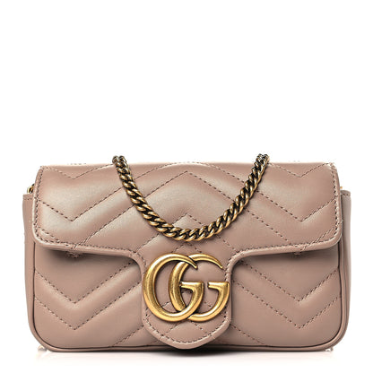 Gucci Calfskin Matelasse Super Mini GG Marmont Shoulder Bag Porcelain Rose 1 of 9