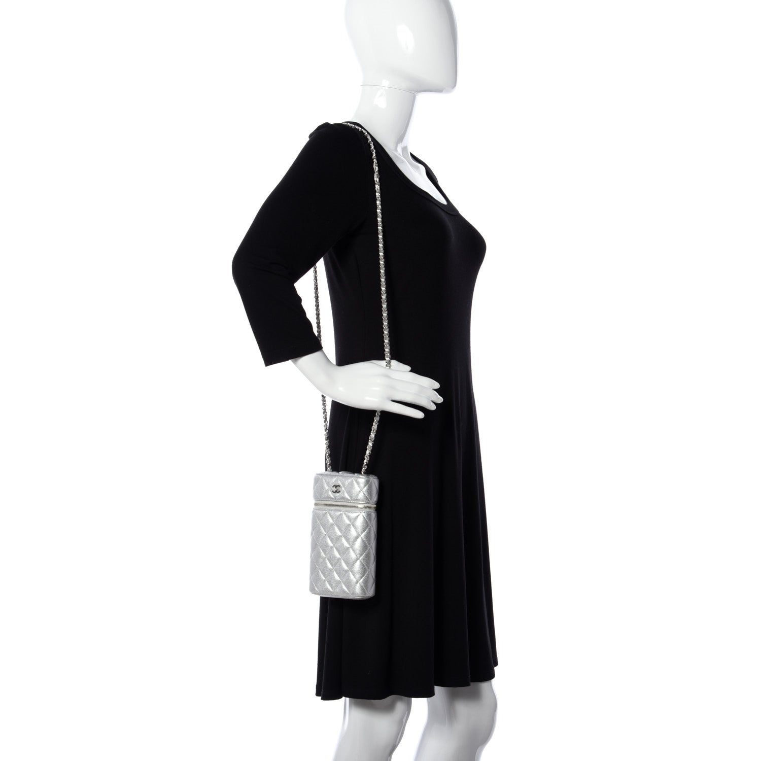 Chanel Metallic Lambskin Quilted Phone Holder With Chain Silver 2 of 12