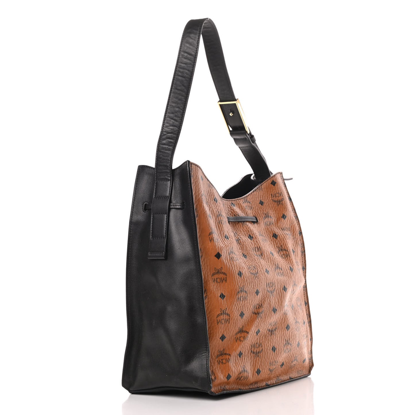 Visetos Calfskin Drawstring Shoulder Bag Cognac Black