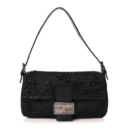 Fendi Zucchino Lizard Beaded Baguette Black 1 of 10
