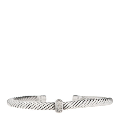 David Yurman Sterling Silver 18K White Gold Diamond 5mm Cable Classics Station Bracelet 1 of 4