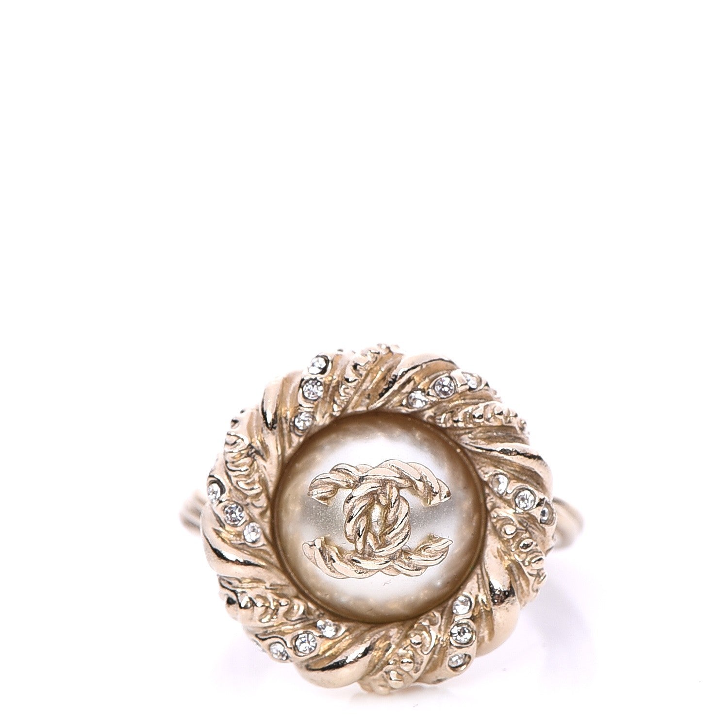 Chanel Pearl Crystal CC Ring 6.5 Gold 1 of 5