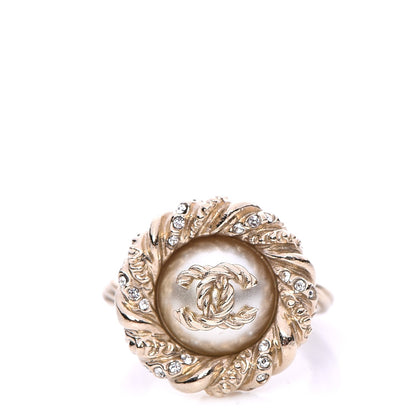Chanel Pearl Crystal CC Ring 6.5 Gold 1 of 5