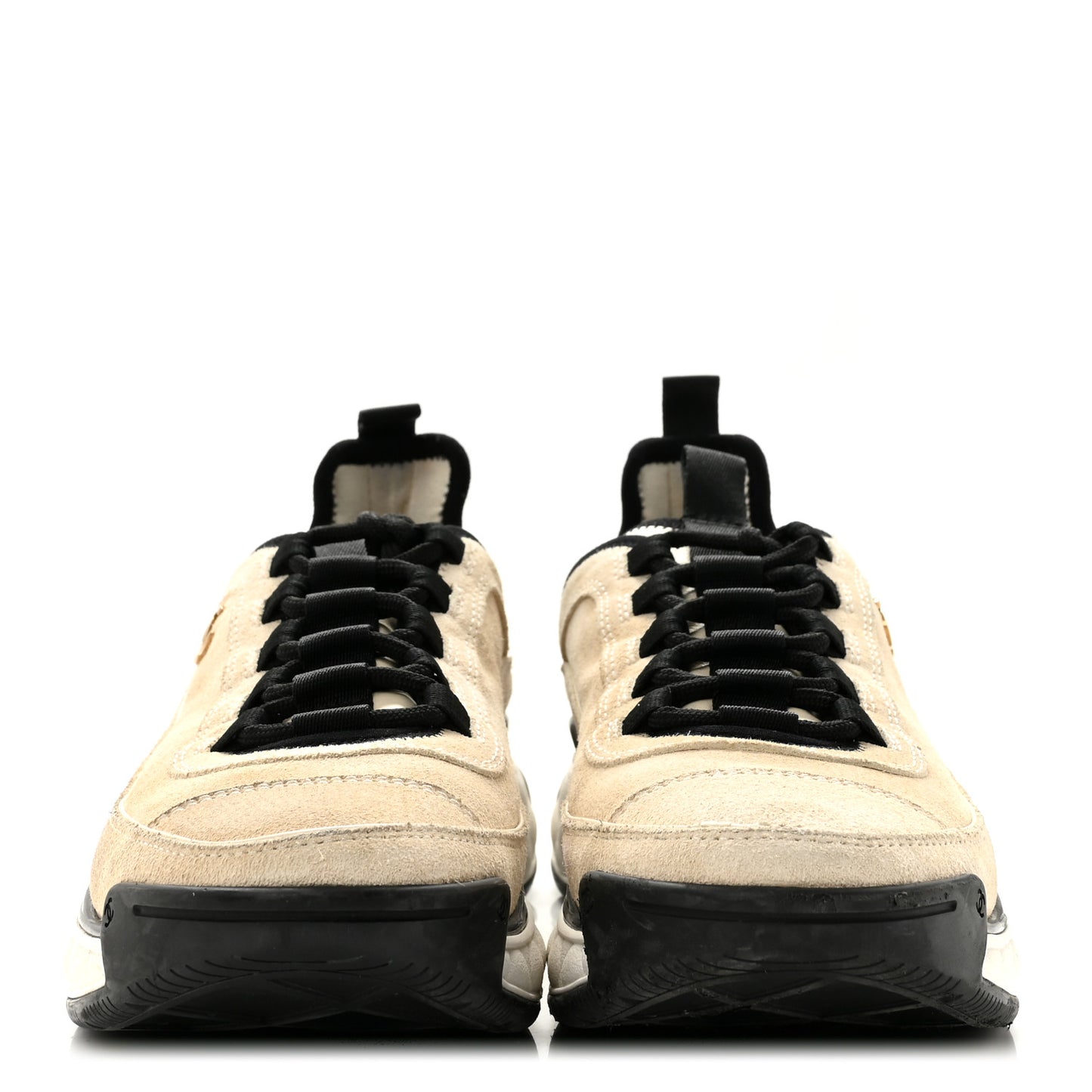 Suede Calfskin Nylon Grosgrain CC Sneakers 38.5 Beige