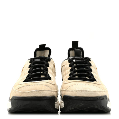 Chanel Suede Calfskin Nylon Grosgrain CC Sneakers 38.5 Beige 3 of 9