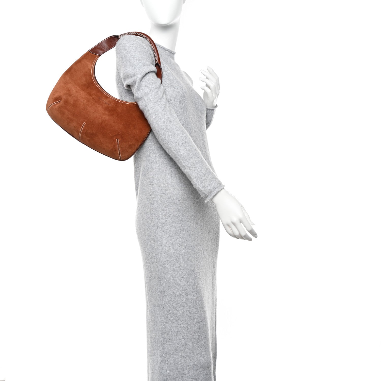 Salvatore Ferragamo Suede Stitched Hobo Brown 2 of 9