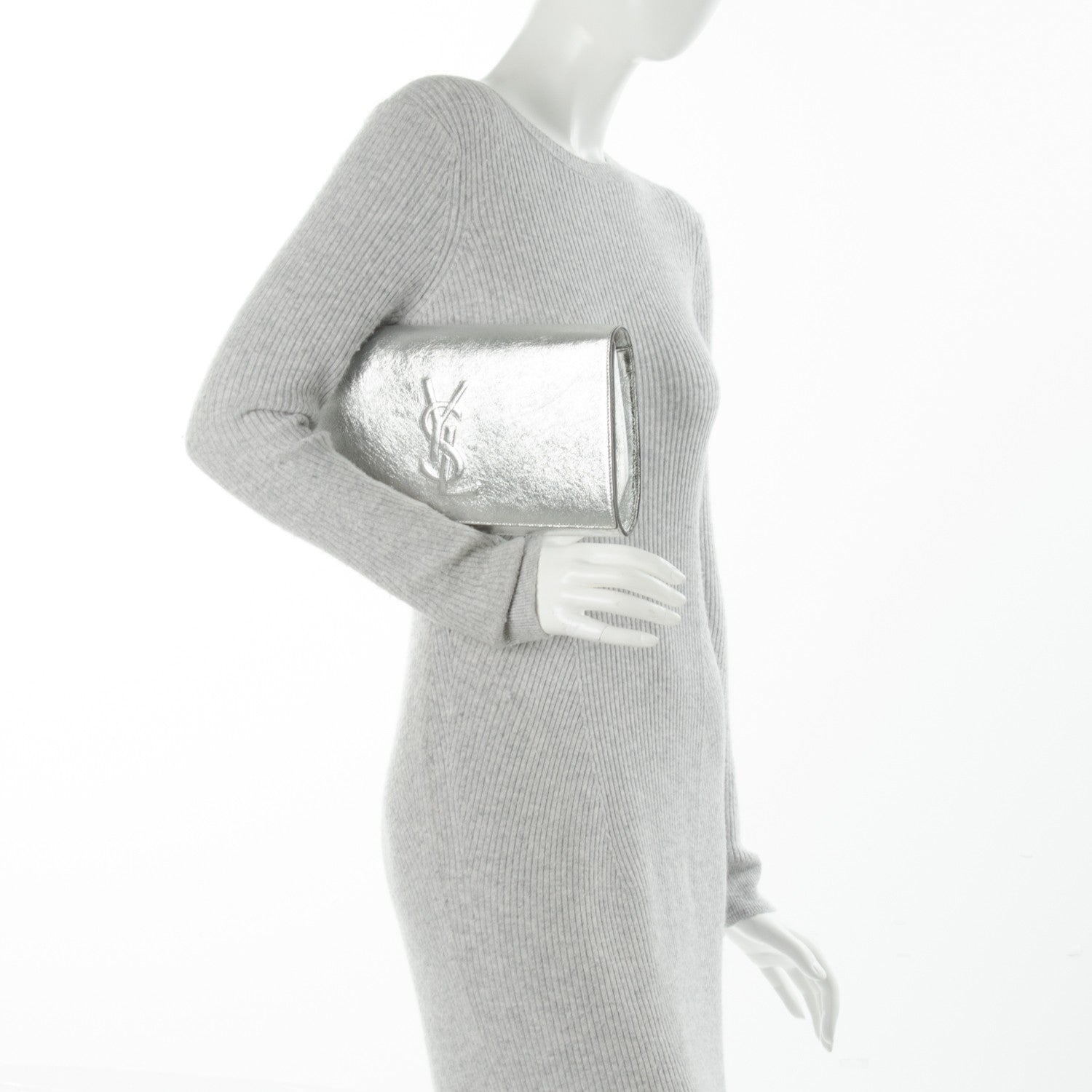 Saint Laurent Metallic Calfskin Monogram Large Belle De Jour Clutch Silver 2 of 6