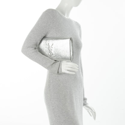 Saint Laurent Metallic Calfskin Monogram Large Belle De Jour Clutch Silver 2 of 6