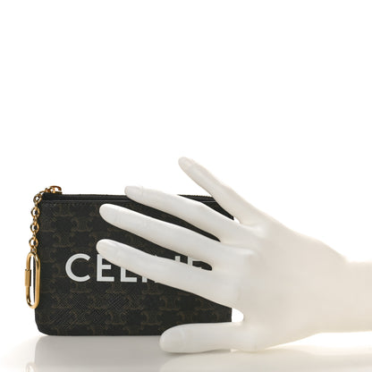 Celine Triomphe Canvas Logo Coin and Card Pouch With Hook Black 2 of 8