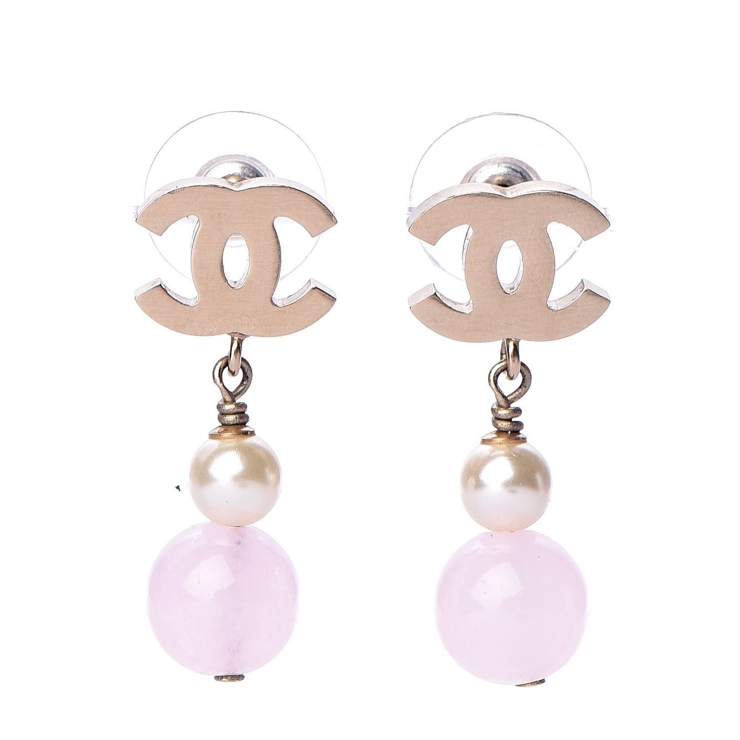 Bead CC Drop Earrings Light Gold