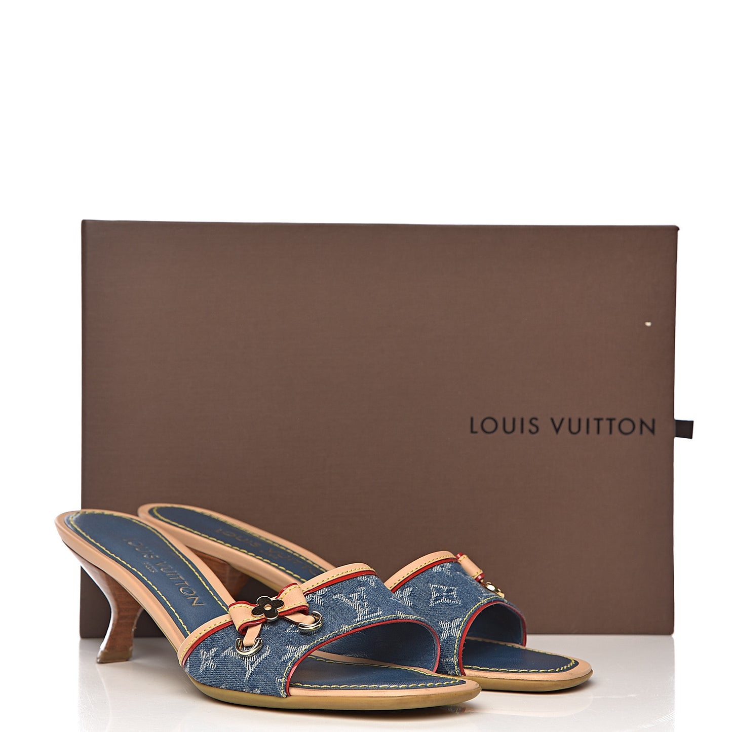 Denim Monogram Mules Peep Toe Heels 37
