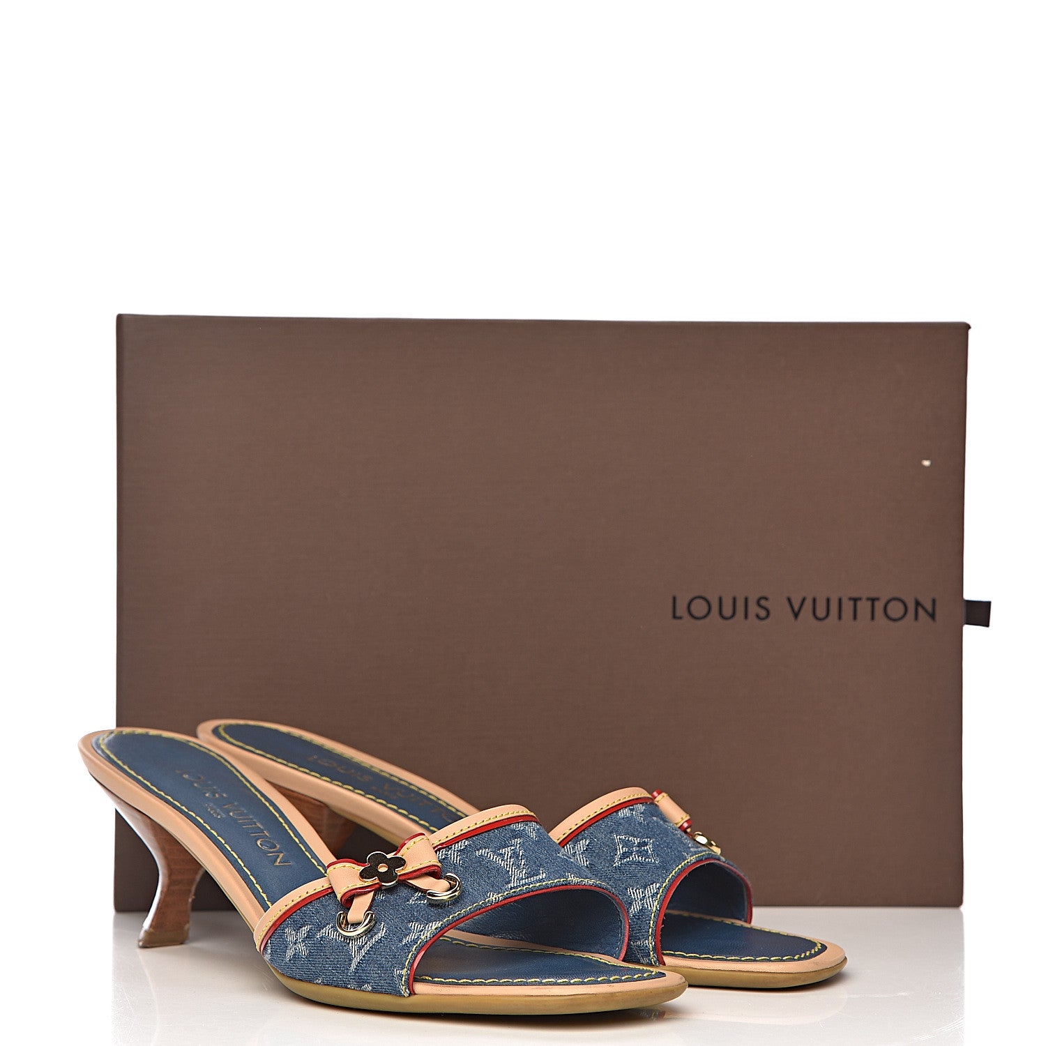 Louis Vuitton Denim Monogram Mules Peep Toe Heels 37 14 of 14