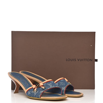Louis Vuitton Denim Monogram Mules Peep Toe Heels 37 14 of 14