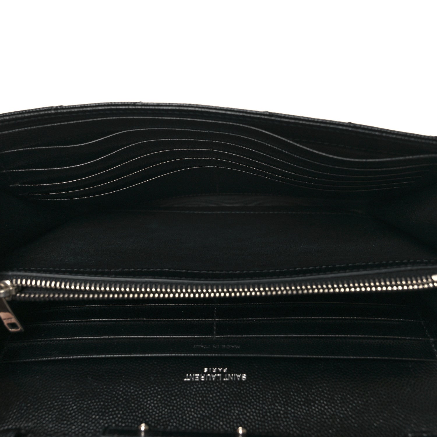 Saint Laurent Grain De Poudre Matelasse Chevron Monogram Chain Wallet Black 5 of 11