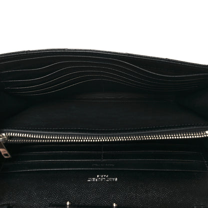 Saint Laurent Grain De Poudre Matelasse Chevron Monogram Chain Wallet Black 5 of 11