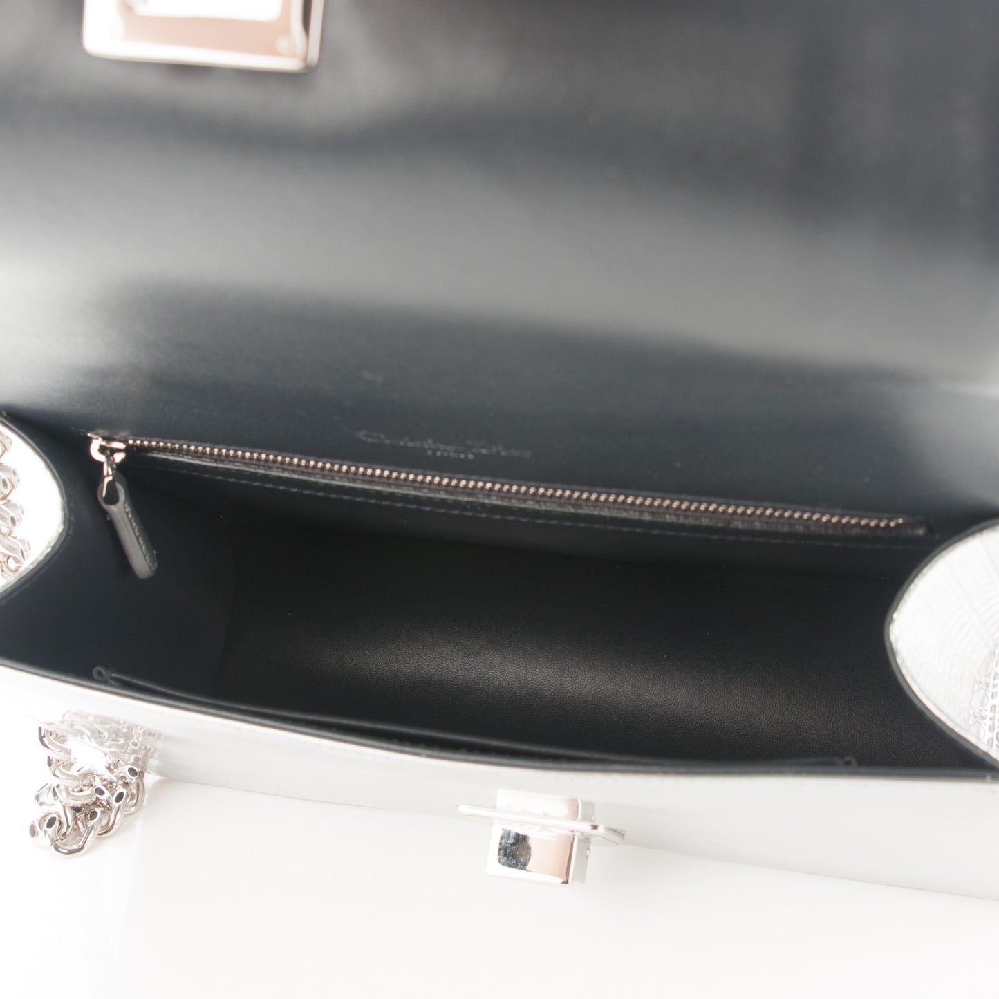 Metallic Patent Micro-Cannage Medium Diorama Flap Bag Silver