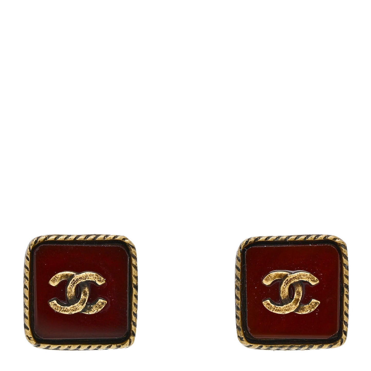 Resin CC Square Clip On Earrings Gold Burgundy