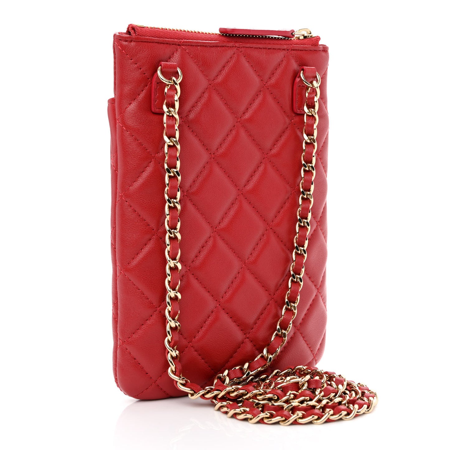 Lambskin Quilted CC Phone Holder Red