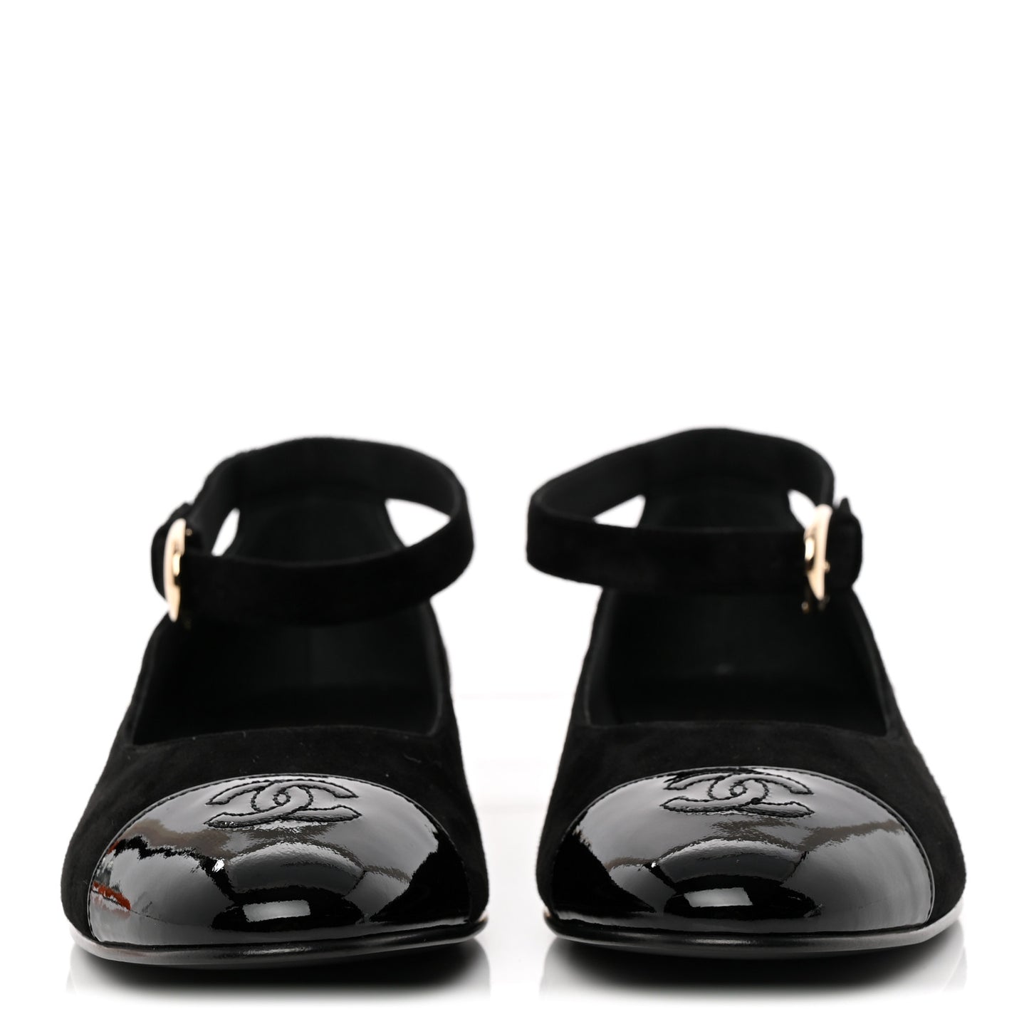 Suede Patent Cap Toe CC Mary Jane Flats 40 Black