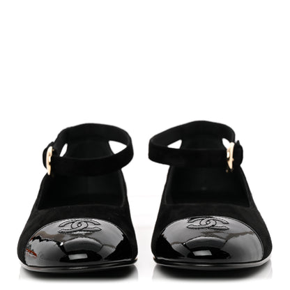 Chanel Suede Patent Cap Toe CC Mary Jane Flats 40 Black 3 of 11