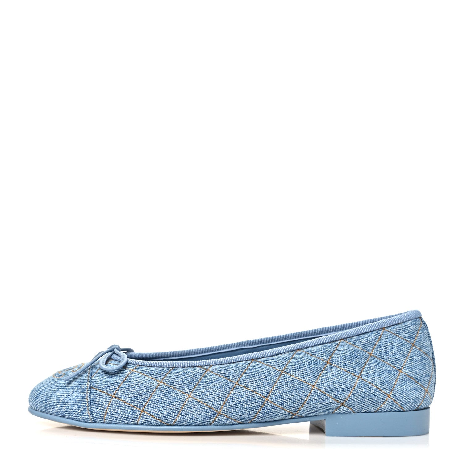 Chanel Washed Denim Quilted Cap Toe CC Ballerina Flats 37 Blue 1 of 10