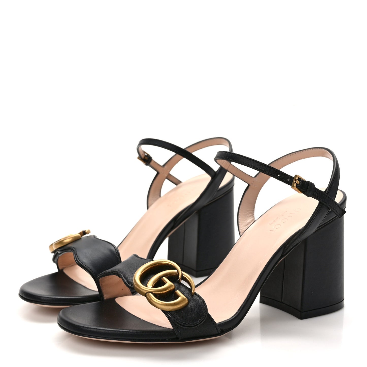 Lifford Calfskin GG Marmont Ankle Wrap 75mm Sandals 35 Black