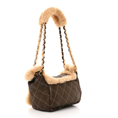Chanel Shearling Suede Quilted Small Fur Flap Metallic Bronze 3 of 12